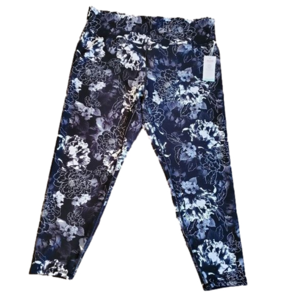Balance collection black floral super soft active yoga workout leggings plus 2X